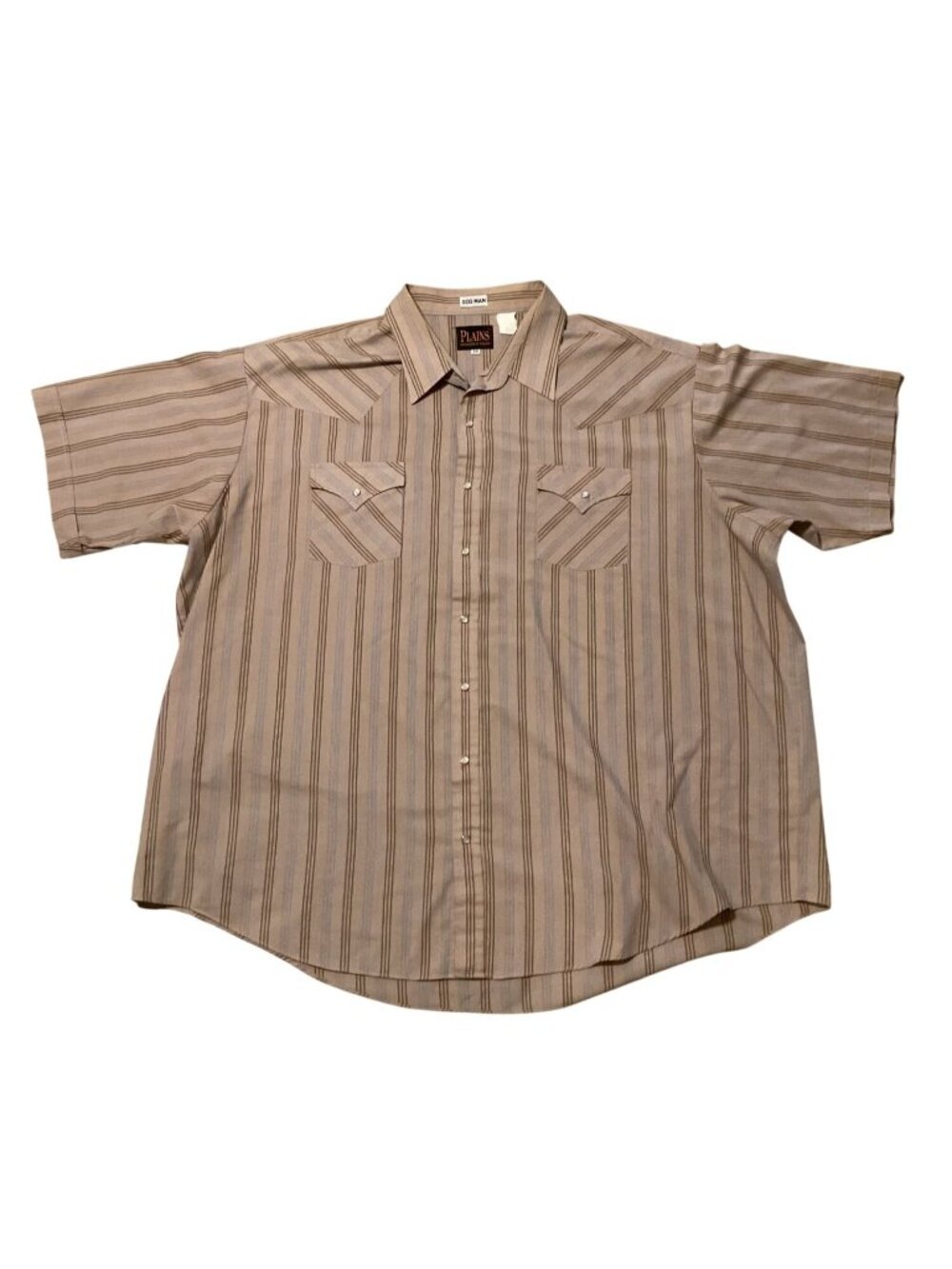 Plains Western Wear Big Man Men's 3XL Tan/Brown Stripe Short Sleeve Pre-Owned NI